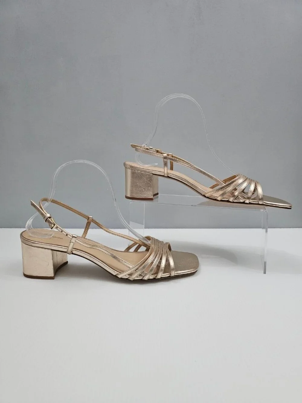 Reformation Eleonora Slingback Sandal Size 11 Gold Leather Square Toe Block Heel